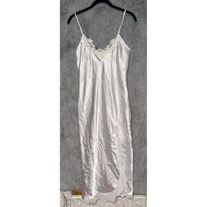Vintage California Dynasty Satin Maxi Nightgown Lace Trim Spaghetti Straps